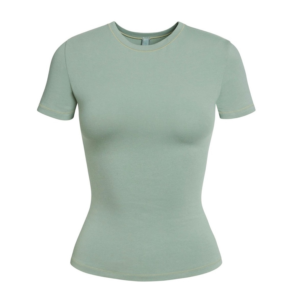 SKIMS Cotton Jersey Fitted T-Shirt Mineral L  Soft Stretch Crew Neck Tee NWT